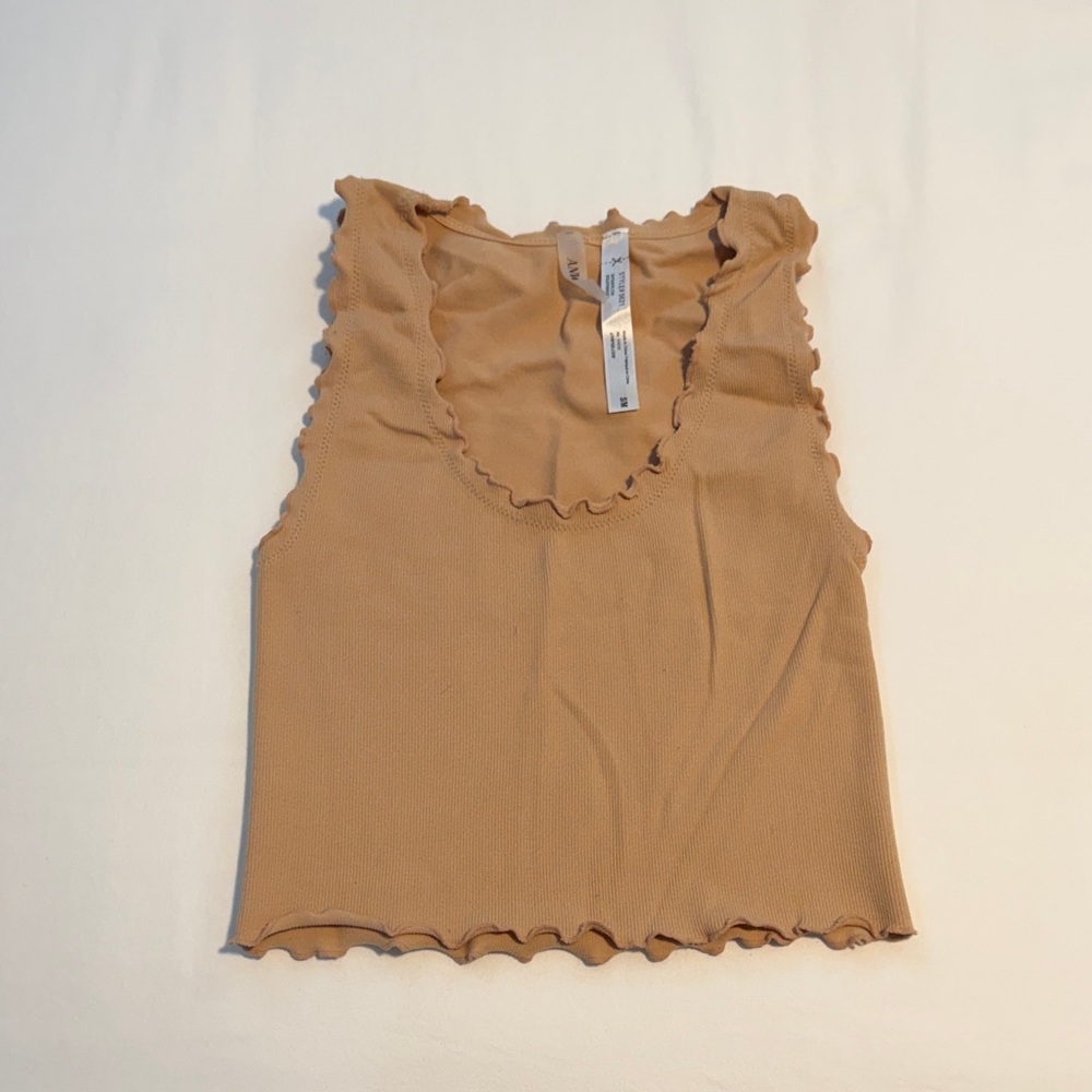Elegant Ruffled Tan Tank Top